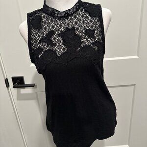 Lucky Brand Size XS Black Knit and Lace Sleeveless Top